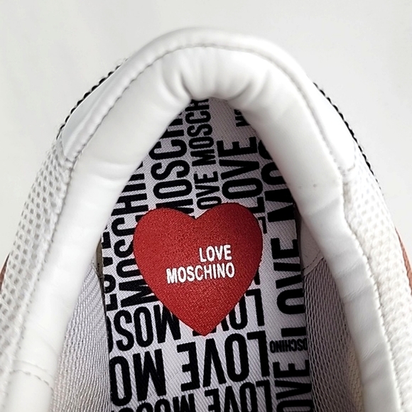 NWT LOVE MOSCHINO Women's Logo-Tape Mesh Salmon Leather Chunky Trainers Sz 8.5 - Picture 14 of 15